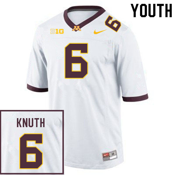 Youth #6 Jacob Knuth Minnesota Golden Gophers College Football Jerseys Sale-White